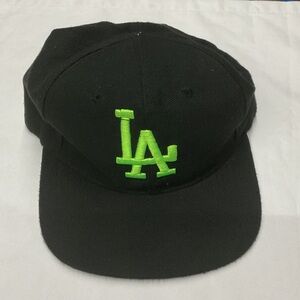 LA Baseball Hat Black Cap with Neon Green Logo
